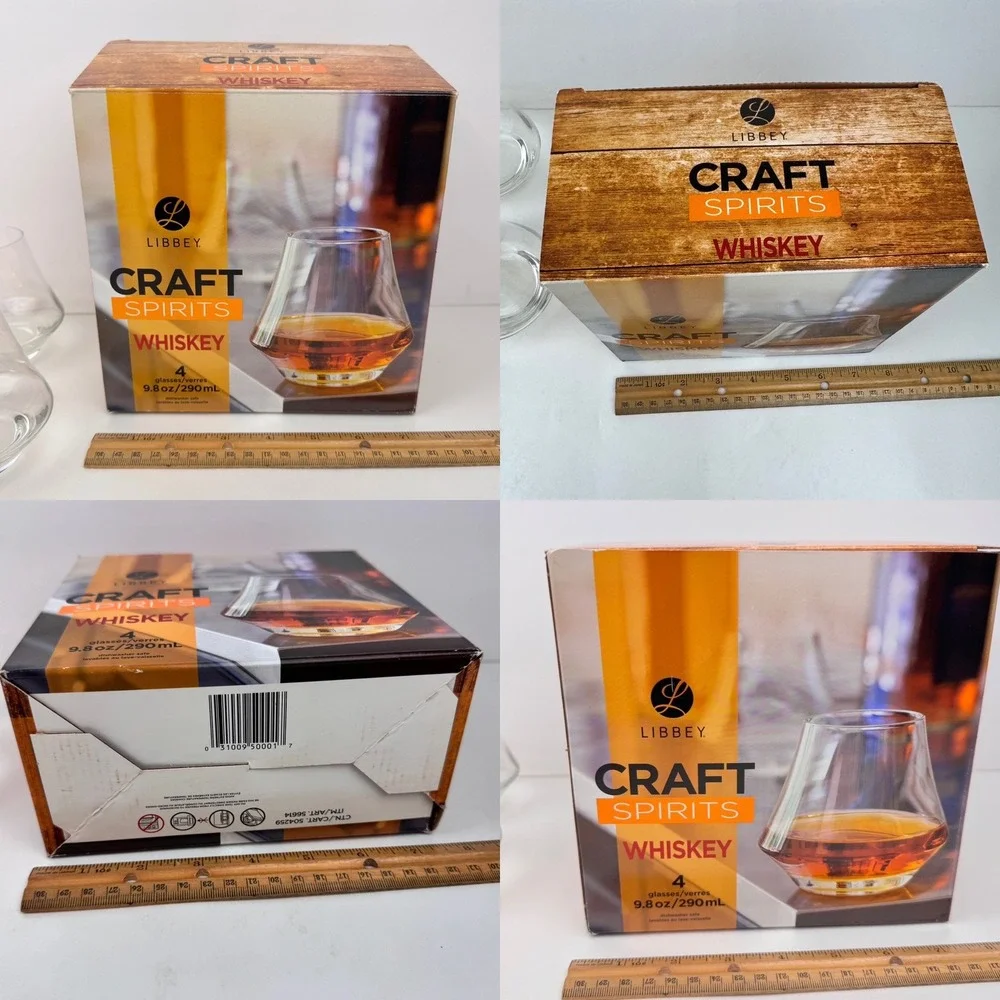 4 Libbey Clear 9.8oz Whiskey Glasses Dishwasher Safe Craft Spirits Orig Box